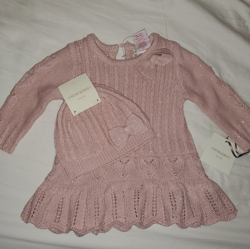 NWT baby dress and hat 0-3m